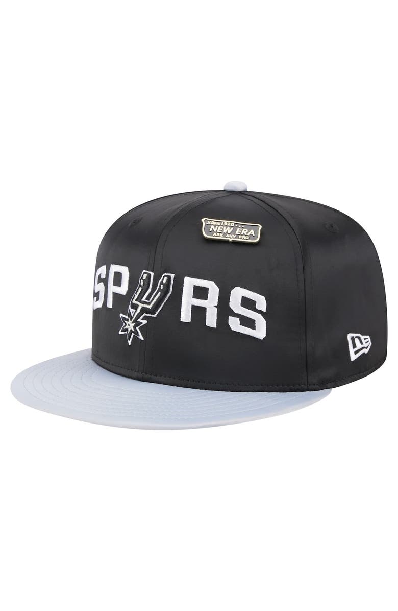 New Era Men's New Era  Black/Silver San Antonio Spurs Throwback Satin Vintage Pin Two-Tone 59FIFTY Fitted Hat, Alternate, color, 