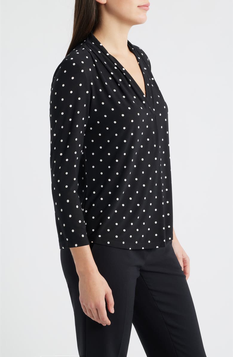 AK ANNE KLEIN Print Pleat Three-Quarter Sleeve Top, Alternate, color, Anne Black/ White Dove