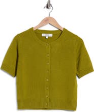 Joie Cashmere Short-Sleeve Crewneck Cardigan