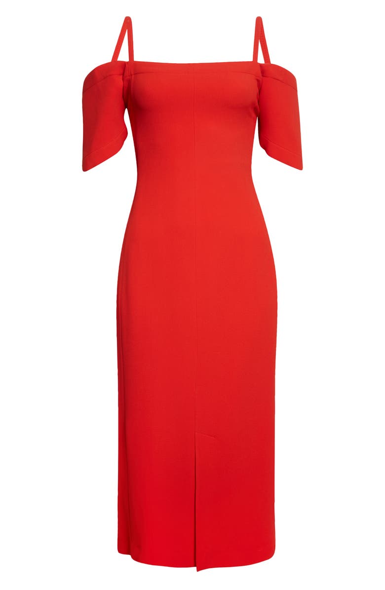 Victoria Beckham Cold Shoulder Bandeau Fluid Cady Midi Dress, Alternate, color, 