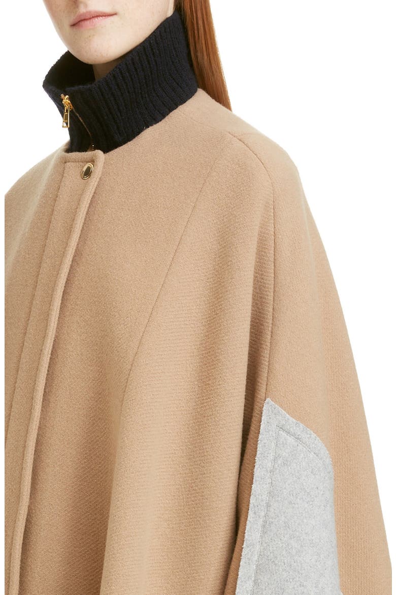Iconic Stripe Wool Blend Cape, Alternate, color, WORN BROWN