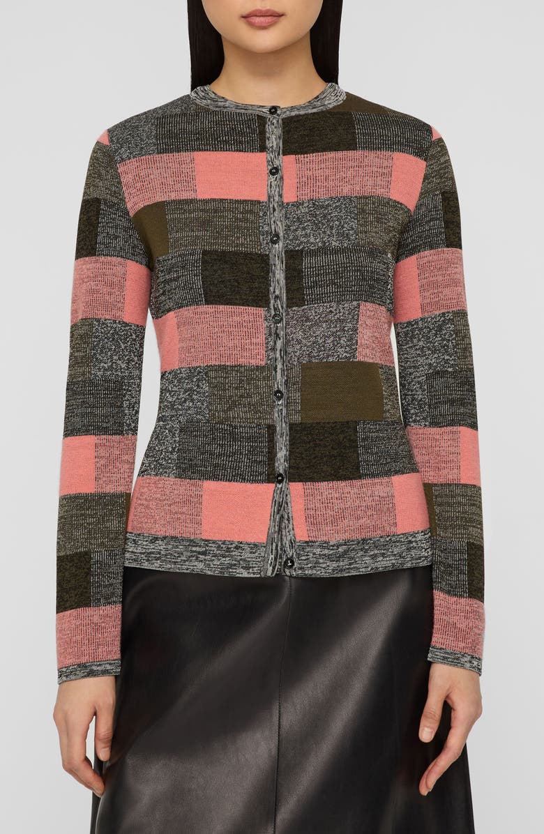Lafayette 148 New York Colorblock Jacquard Cardigan, Main, color, Altrosa Pink