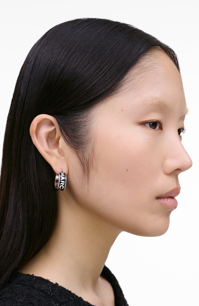 Marc Jacobs Logo Hoop Earrings, Alternate, color, Silver/Black