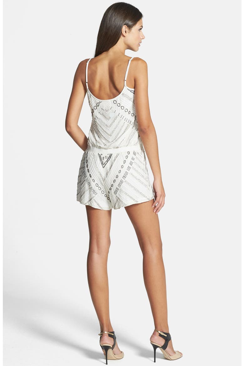 'Harrison' Surplice Beaded Romper, Alternate, color, BLACK IVORY