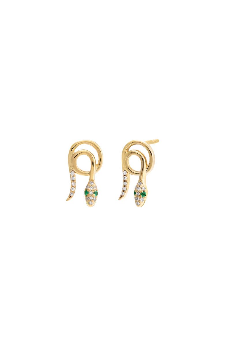 BY ADINA EDEN Diamond & Emerald Loop Snake Stud Earring 14K, Main, color, 