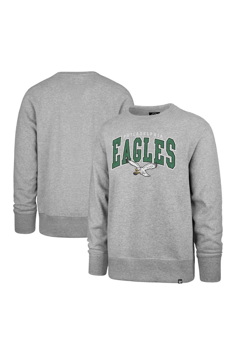 '47 Men's '47 Gray Philadelphia Eagles Varsity Block Headline Pullover Sweatshirt, Main, color,