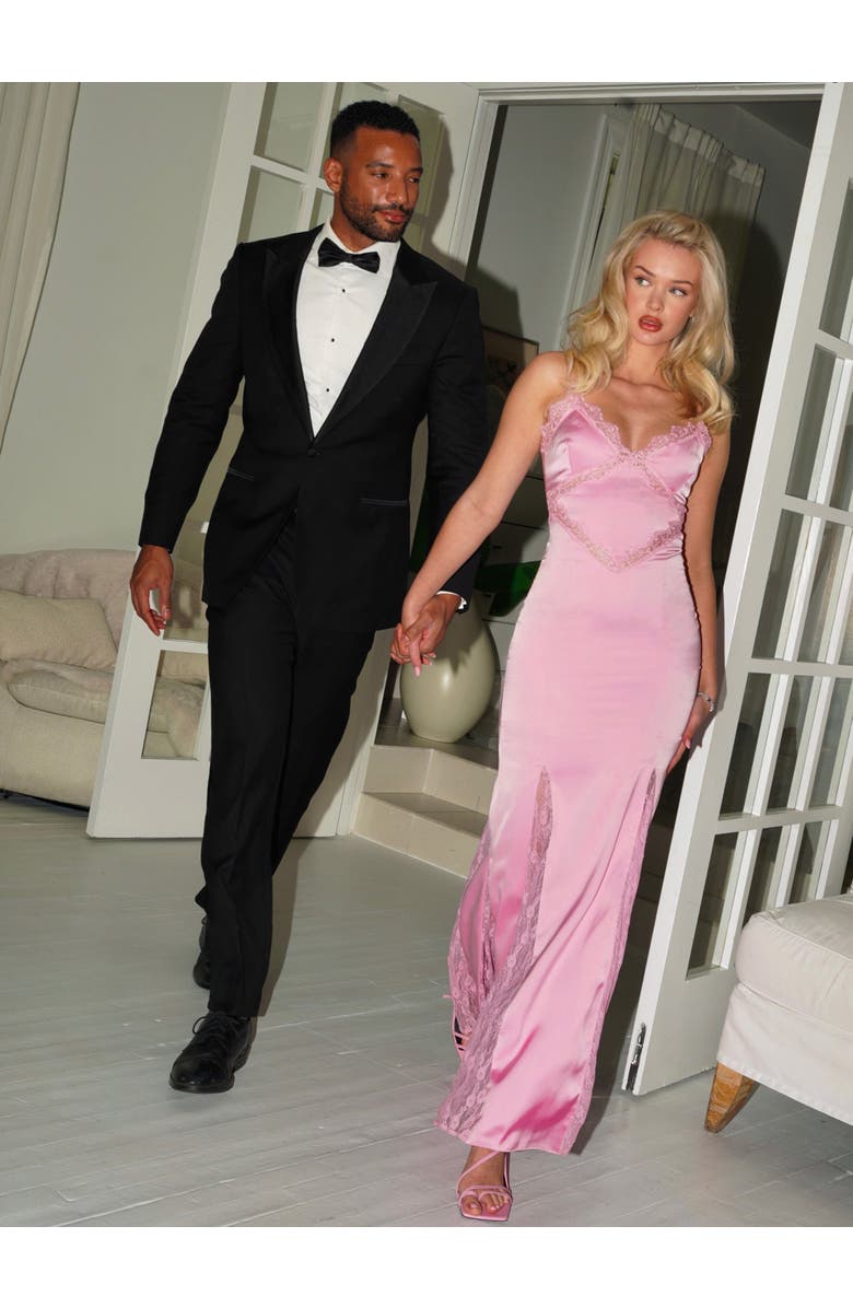 Miss Circle Xandria Lace Satin Mermaid Flare Maxi Dress, Alternate, color, Light Pink