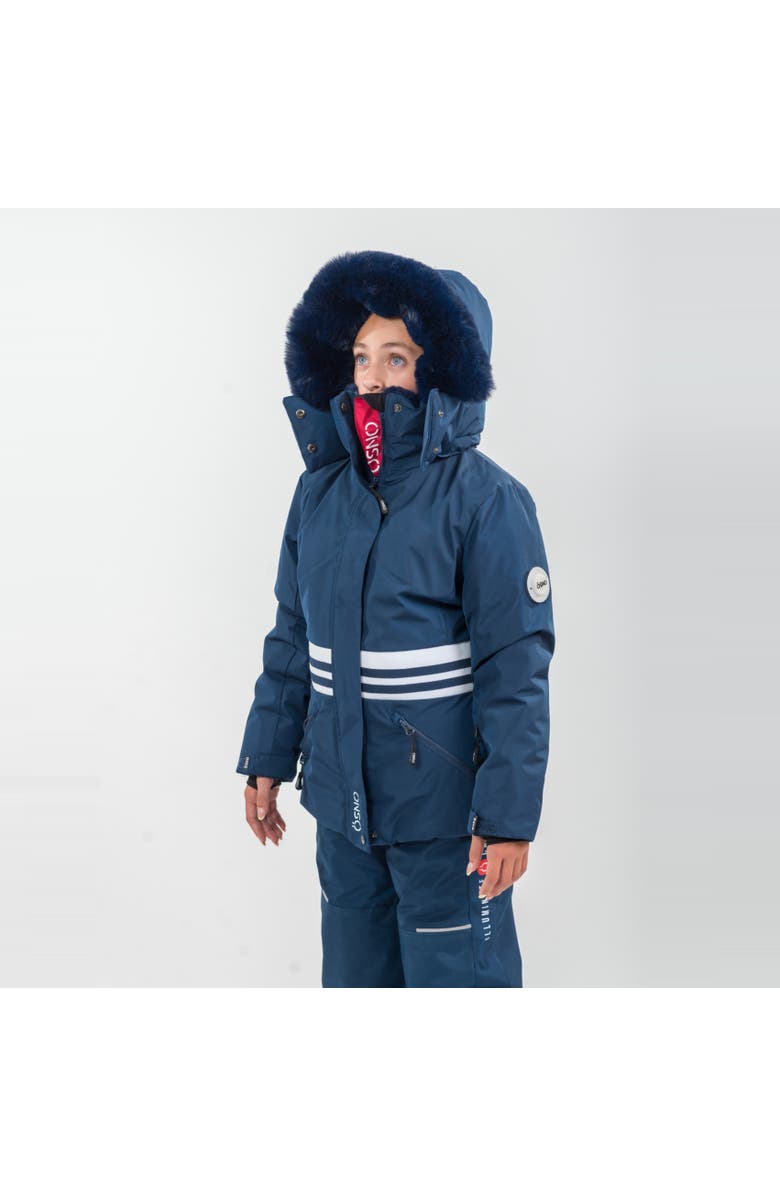 ÖSNO Karina Luxury Snowsuit Jacket and Snowpant, Alternate, color, With Navy Blue Fur