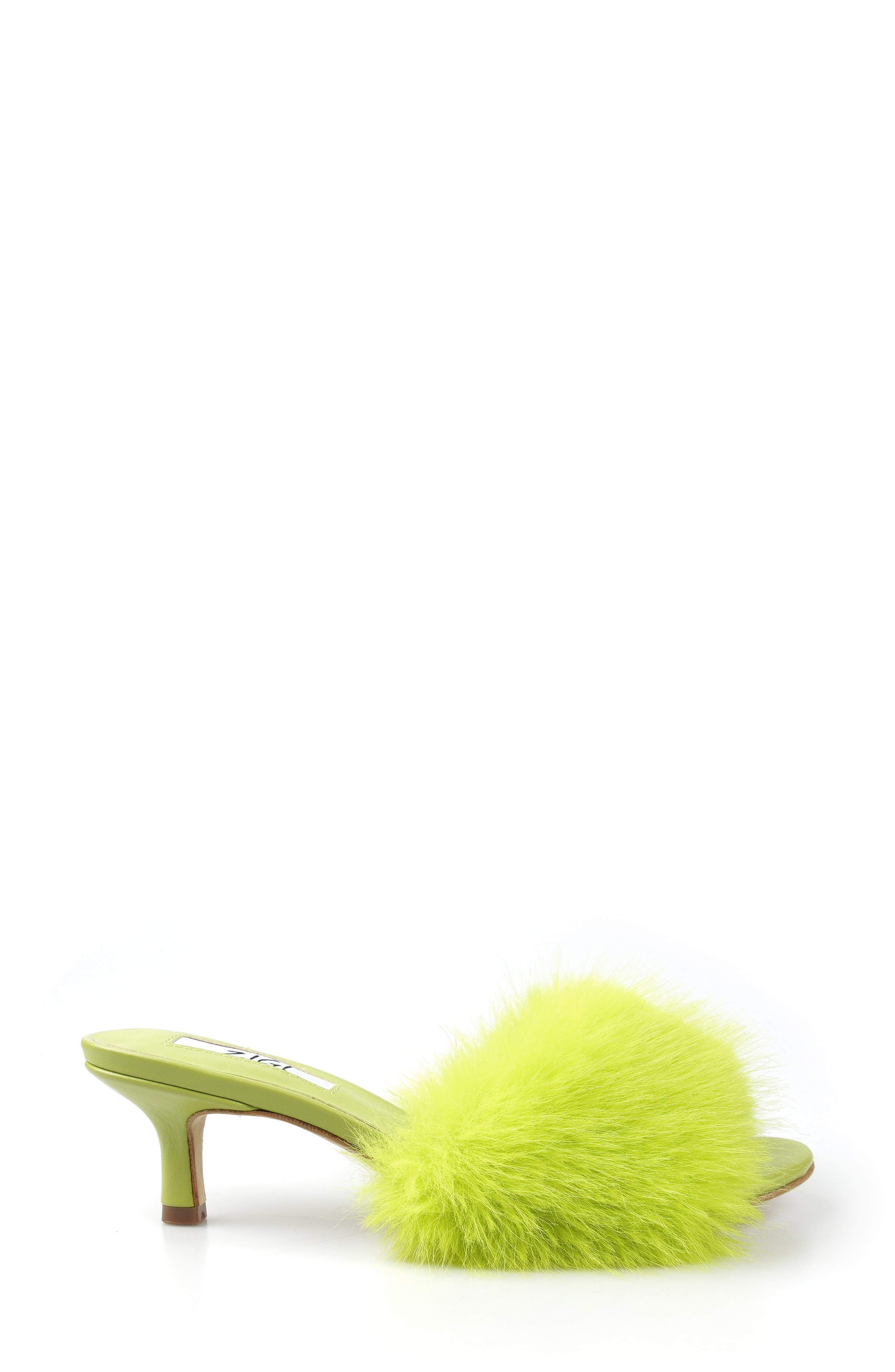 Faux Fur Kitten Heel Sandal, Alternate, color, LIGHT GREEN