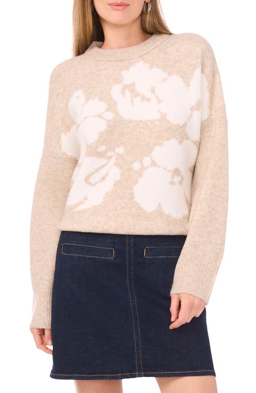 Vince Camuto Plus Size Flower Motif Crewneck Sweater In Brown