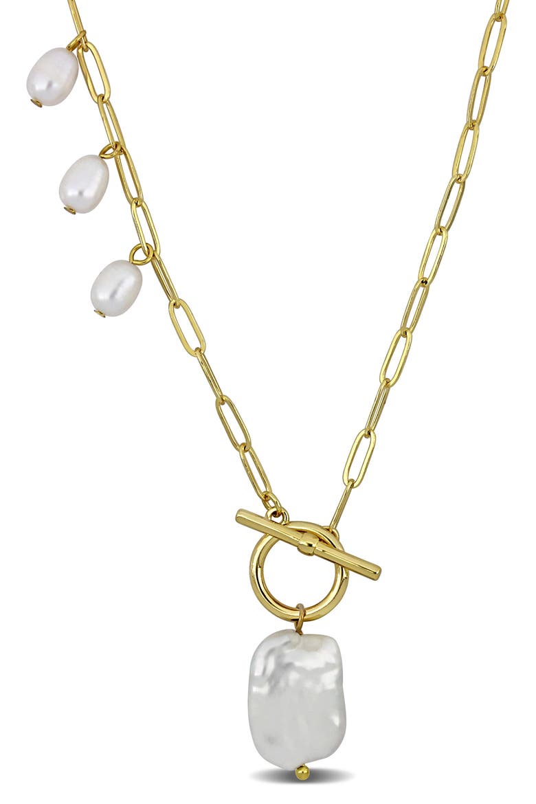Freshwater Cultured Pearl Paperclip Chain Necklace, Main, color, WHITE GOLD