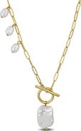 DELMAR Freshwater Cultured Pearl Paperclip Chain Necklace
