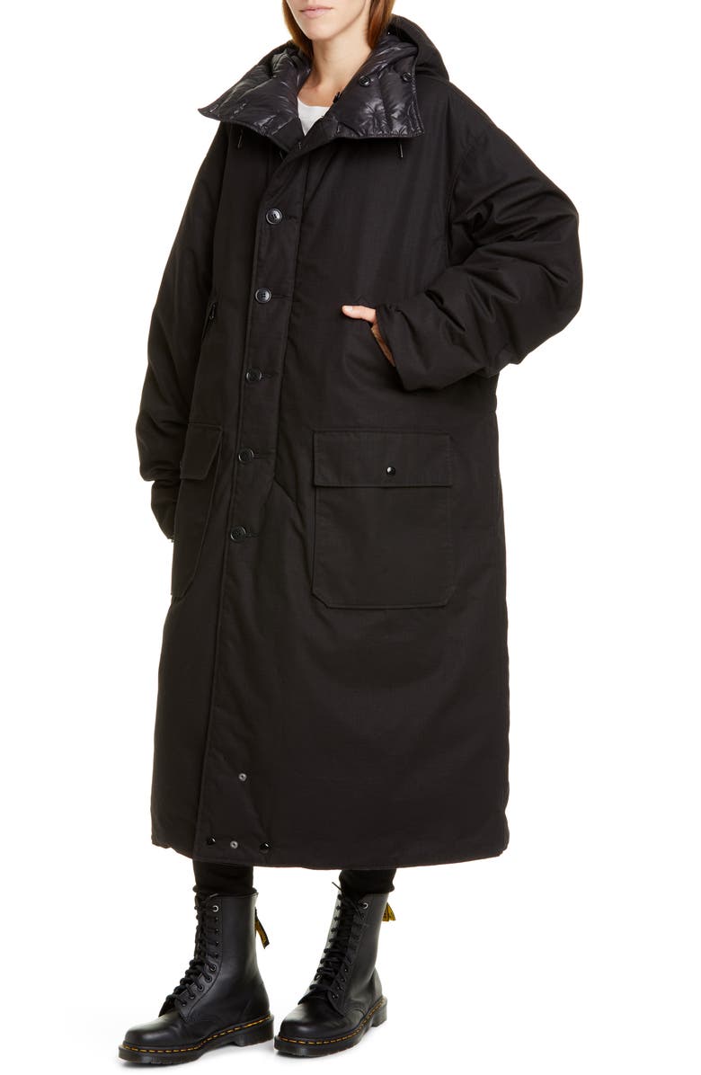 R13 Long Hooded Down Puffer Coat, Alternate, color, 