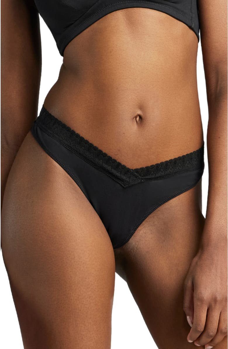 Siella Organic Cotton Lace Thong, Main, color, Black