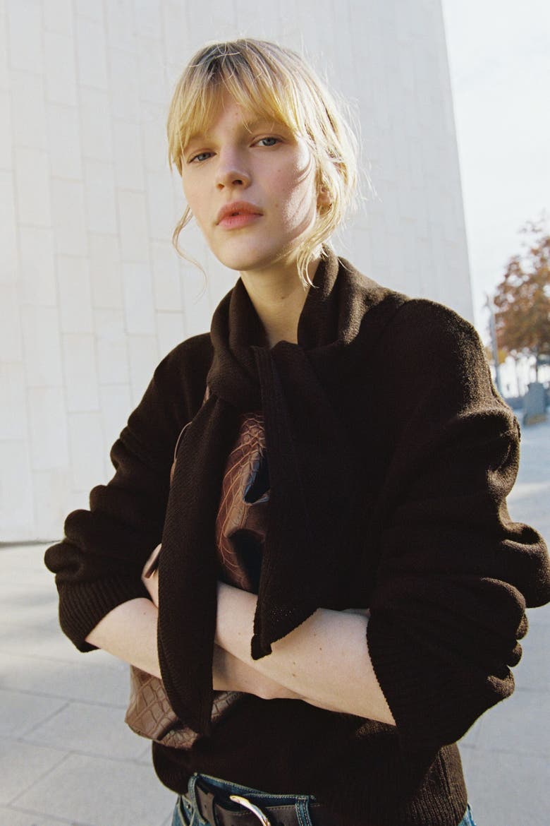 Jumper With Scarf, Main, color, Dark brown