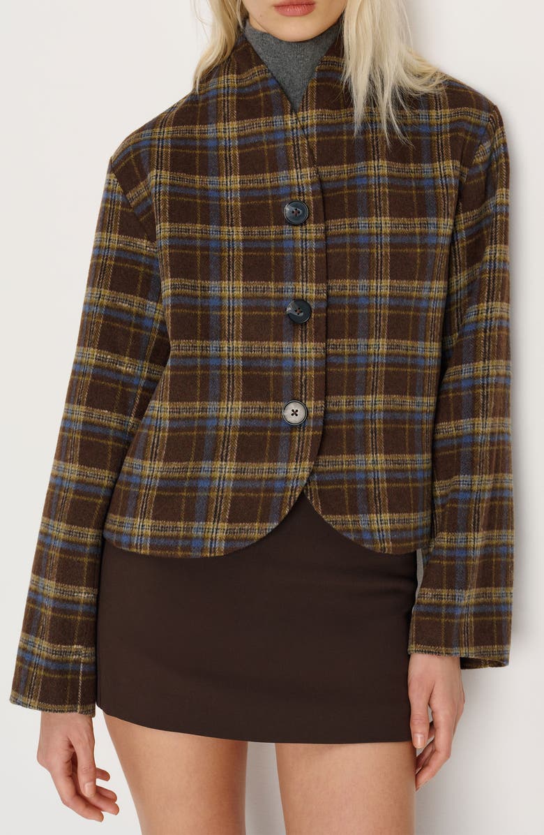 Reformation Owen Plaid Jacket, Main, color, Brown Plaid