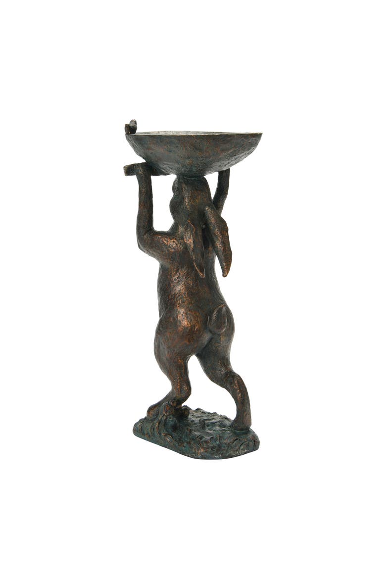 Decorative Resin Rabbit Bird Bath, Green Patina Finish, Alternate, color, Green