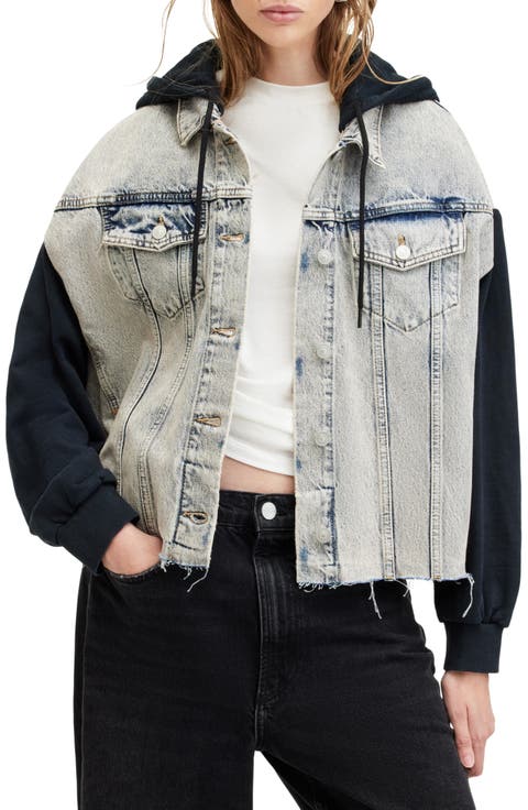 Milena Mixed Media Hooded Denim Jacket