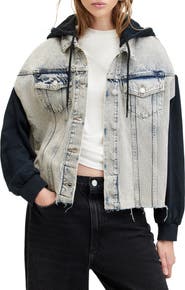 AllSaints Milena Mixed Media Hooded Denim Jacket