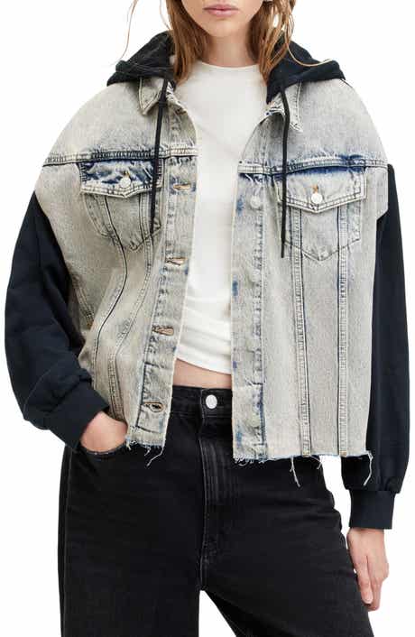 AllSaints Milena Mixed Media Hooded Denim Jacket