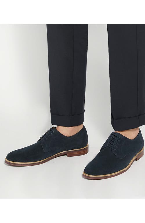 Dune London Stanley Suede Plain Toe Derby In Navy