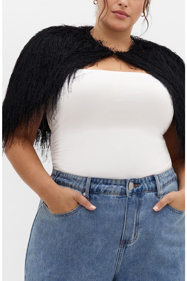 Susie Fringe Capelet, Main, color, BLACK