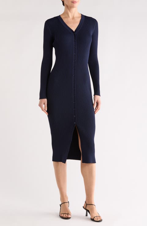 Rib Knit Cardigan Midi Dress