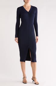 1.STATE Rib Knit Cardigan Midi Dress