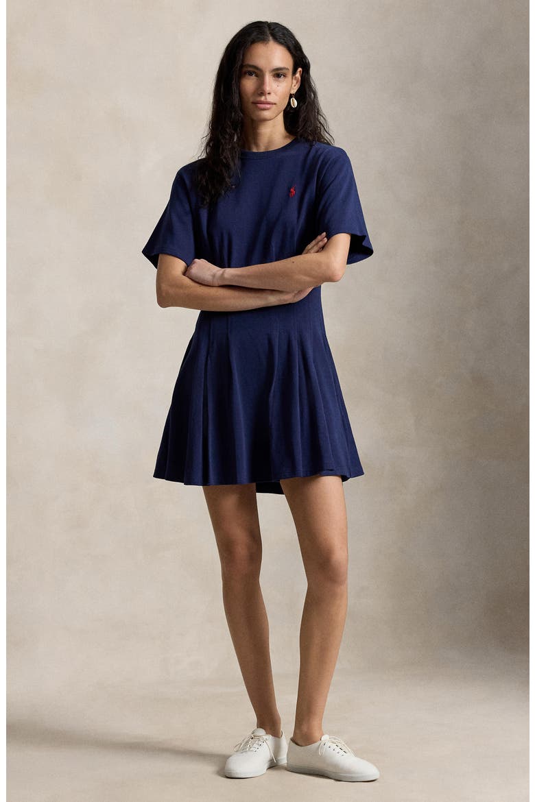 Pleated Cotton Jersey T-Shirt Minidress, Alternate, color, NEWPORT NAVY
