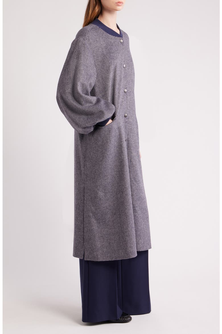 Cameron Balloon Sleeve Wool Blend Long Coat, Alternate, color, NAVY CHECK