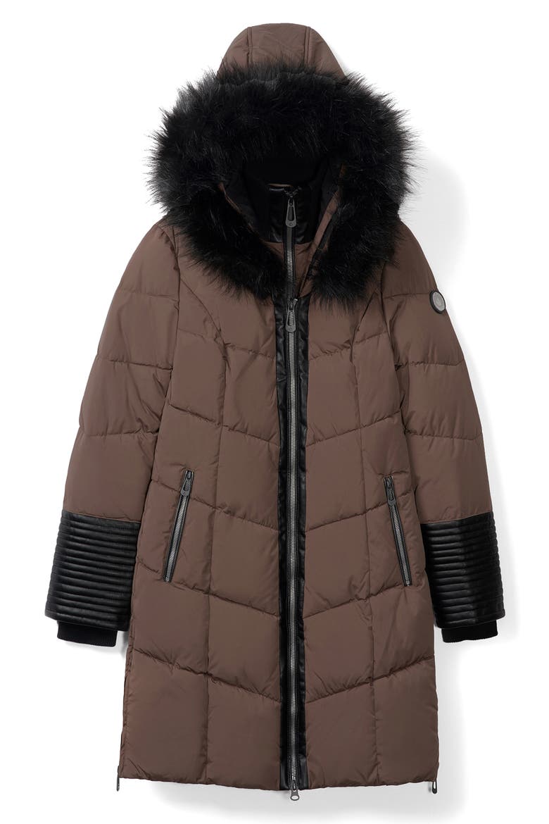 Priya Water Resistant Mixed Media Parka with Faux Fur Trim, Alternate, color, MOCHA