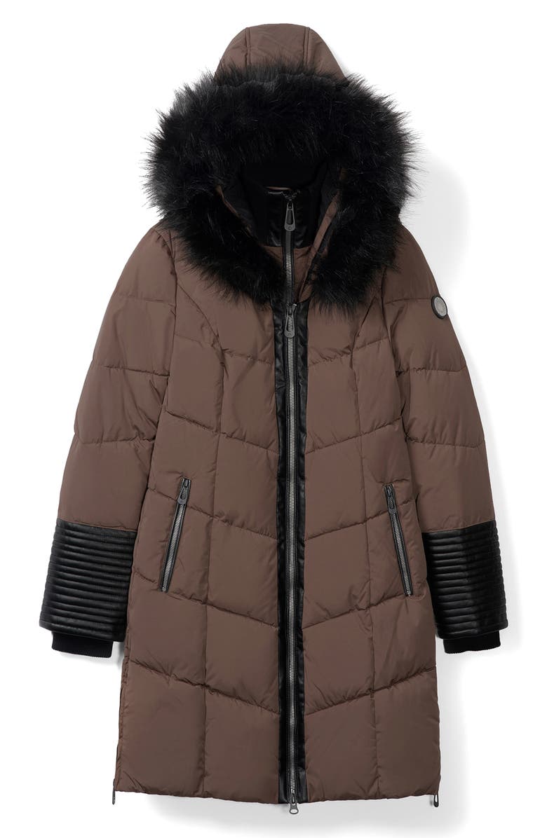 Noize Priya Water Resistant Mixed Media Parka with Faux Fur Trim, Alternate, color, Mocha