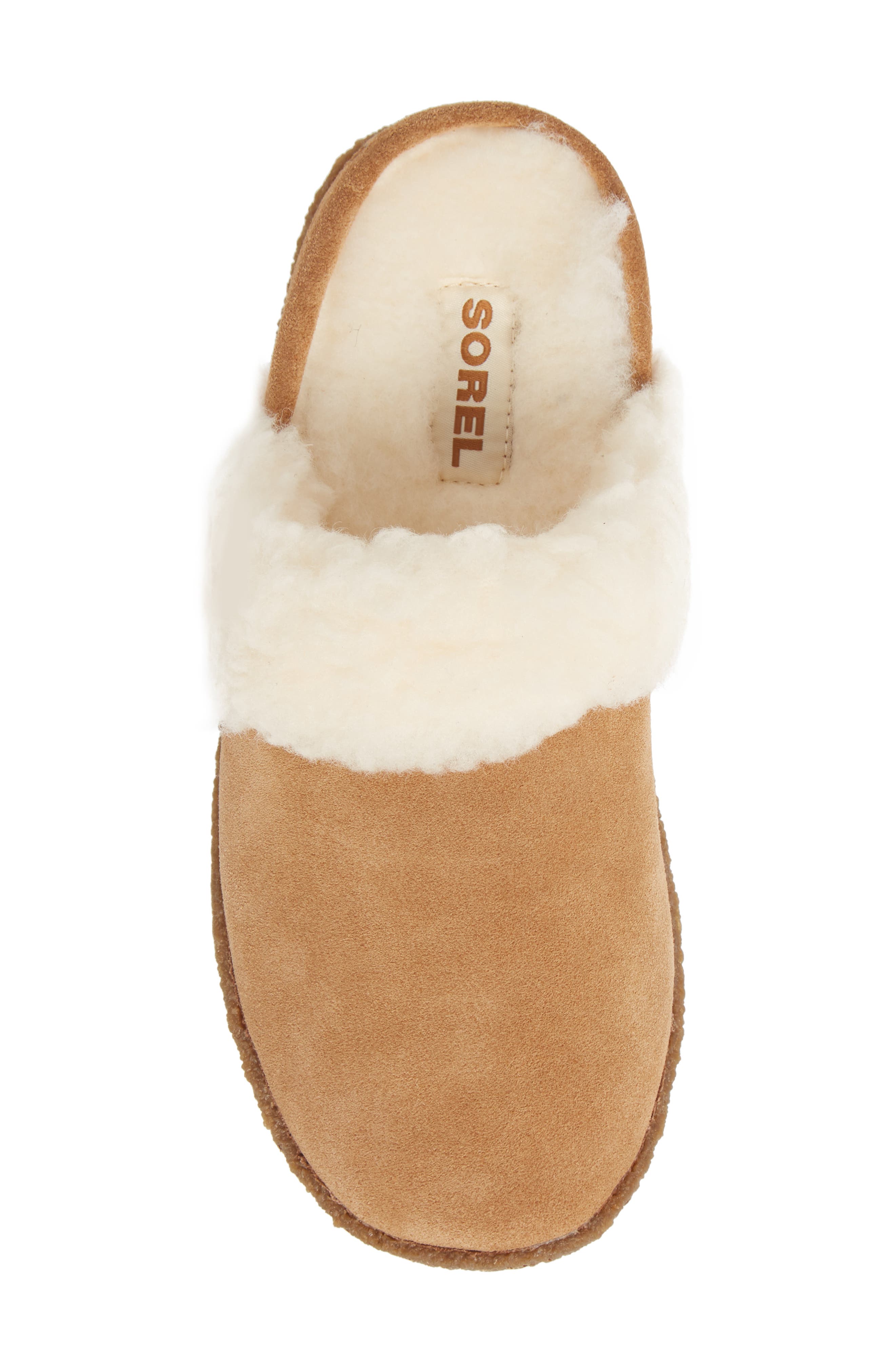 SOREL Nakiska II Faux Shearling Lined Slide Slipper, Alternate, color, Camel Brown/ Natural