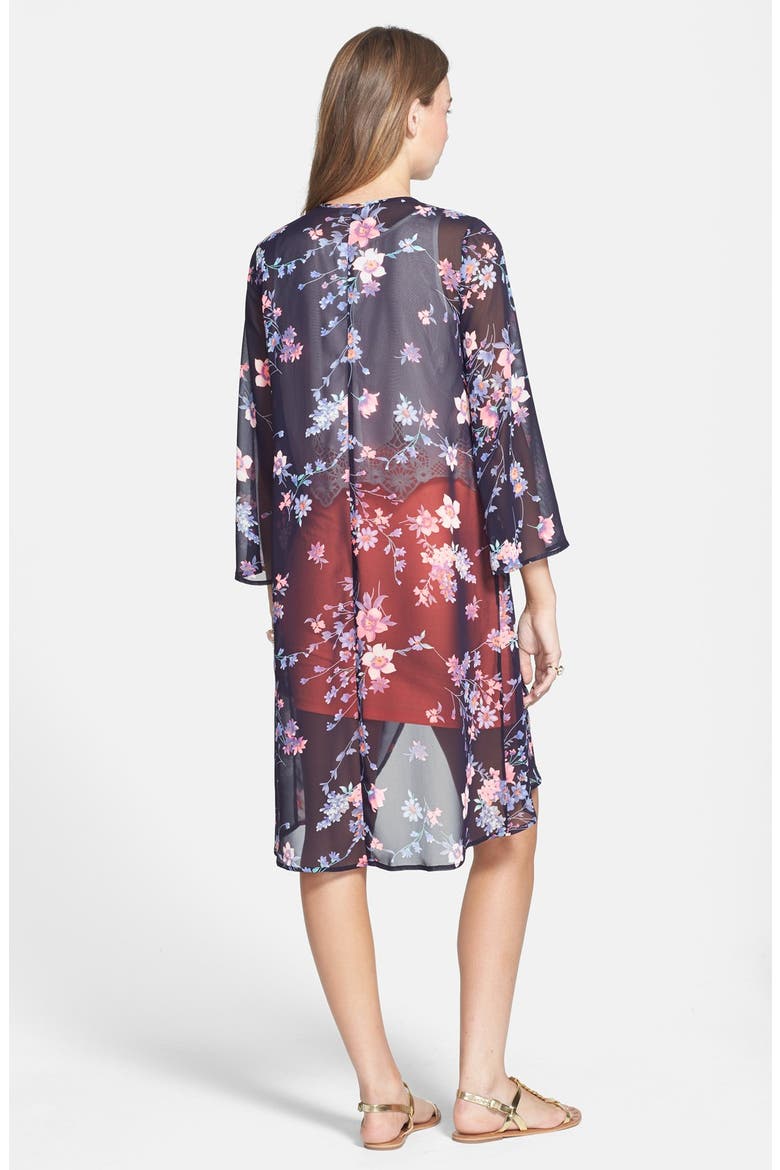 Floral Print Kimono Cardigan, Alternate, color, NAVY