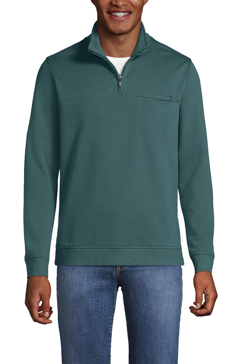 Lands' End Long Sleeve Travel Kit Pique Quarter Zip, Main, color, Tourmaline