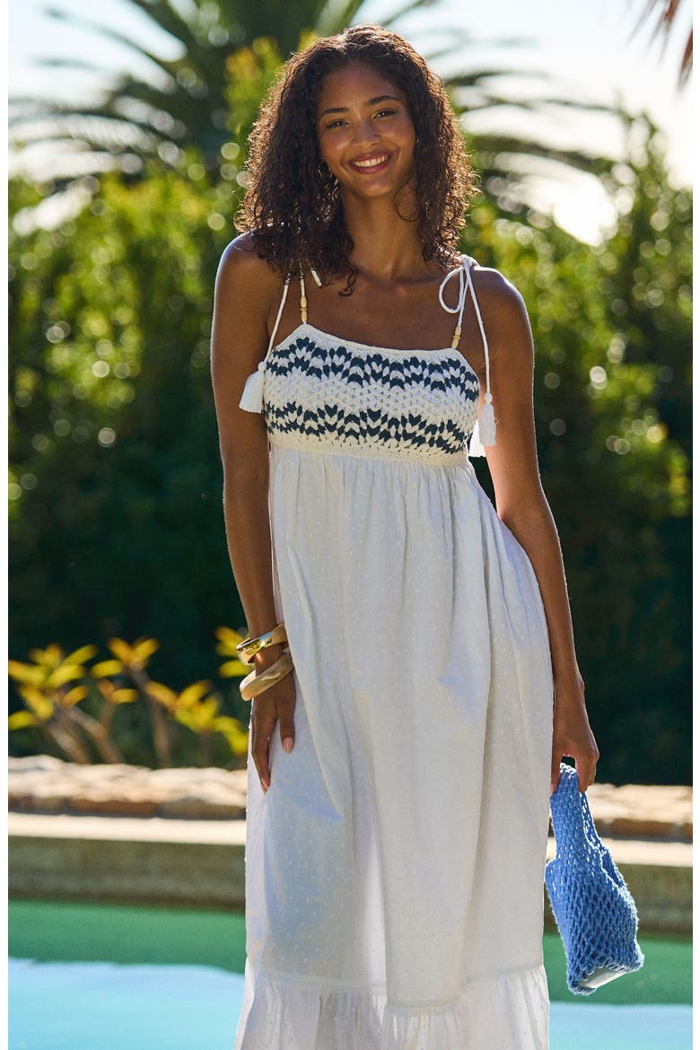 Tie Strap Crochet Maxi Dress, Alternate, color, WHITE