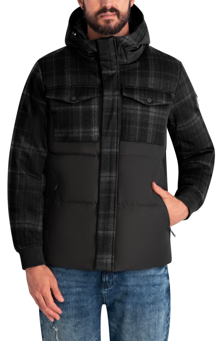 KARL LAGERFELD Mixed Media Puffer Jacket, Alternate, color, Black Combo