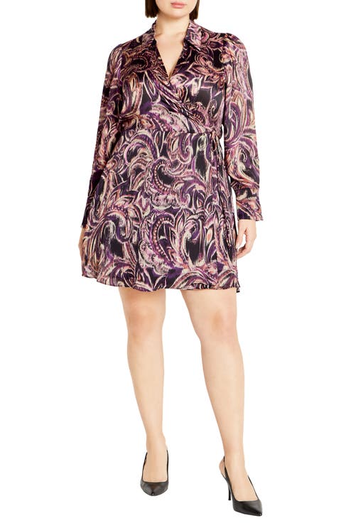 Zelda Print Long Sleeve Wrap Dress (Plus)