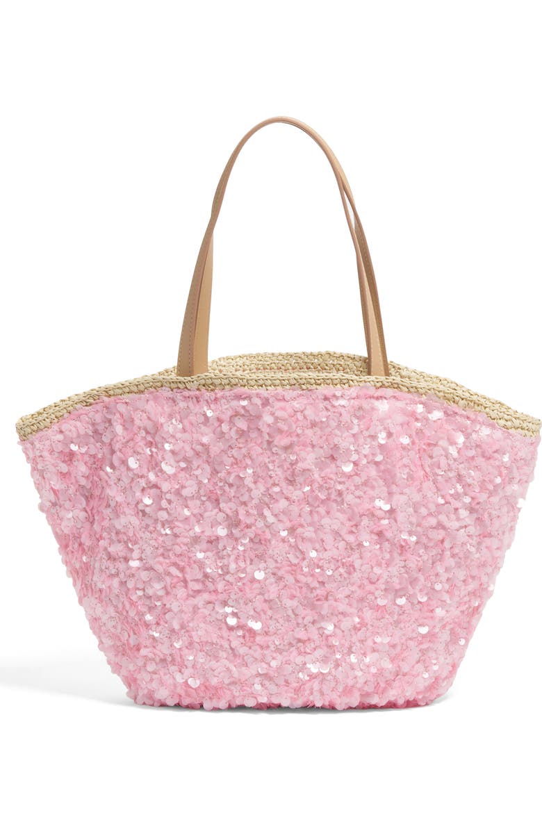 Stoney Clover Lane Curve Sequin Raffia Tote, Main, color, Sequined Pink