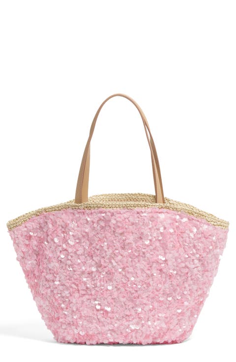 Curve Sequin Raffia Tote