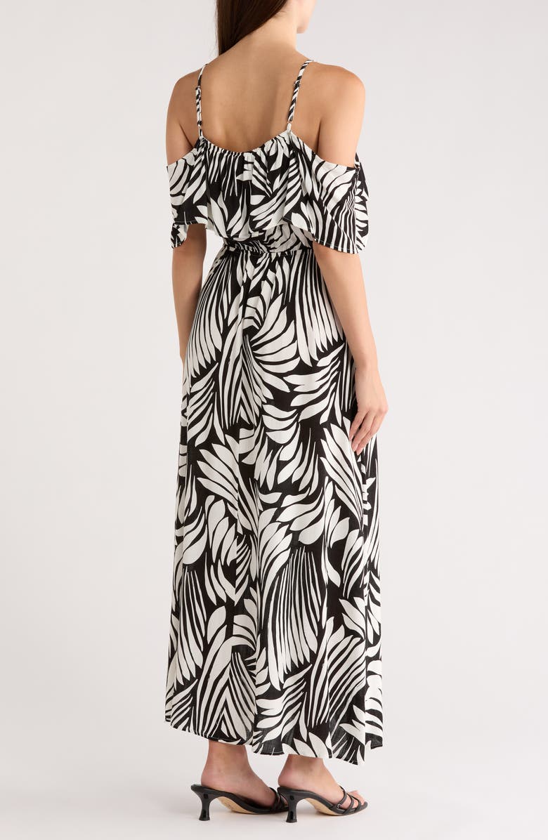 AREA STARS Fan Print Cold Shoulder Maxi Dress, Alternate, color, Black