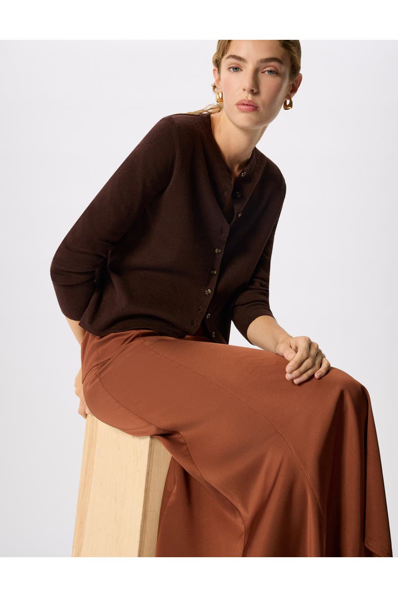 Panel Waist Satin Midi Skirt, Alternate, color, Brown