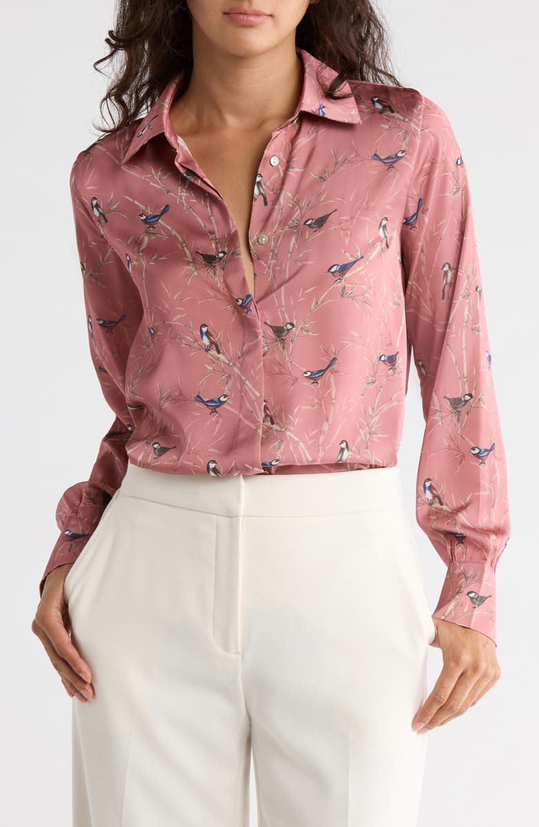 T Tahari Bird Print Long Sleeve Button-Up Shirt, Main, color, 