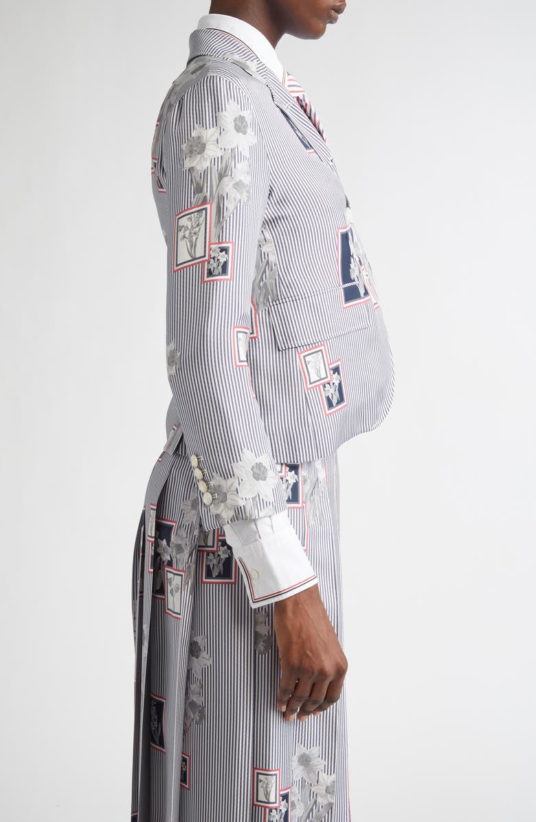 Thom Browne Framed Floral Print Fit 3 High Armhole Silk Twill Sport Coat, Alternate, color, Navy