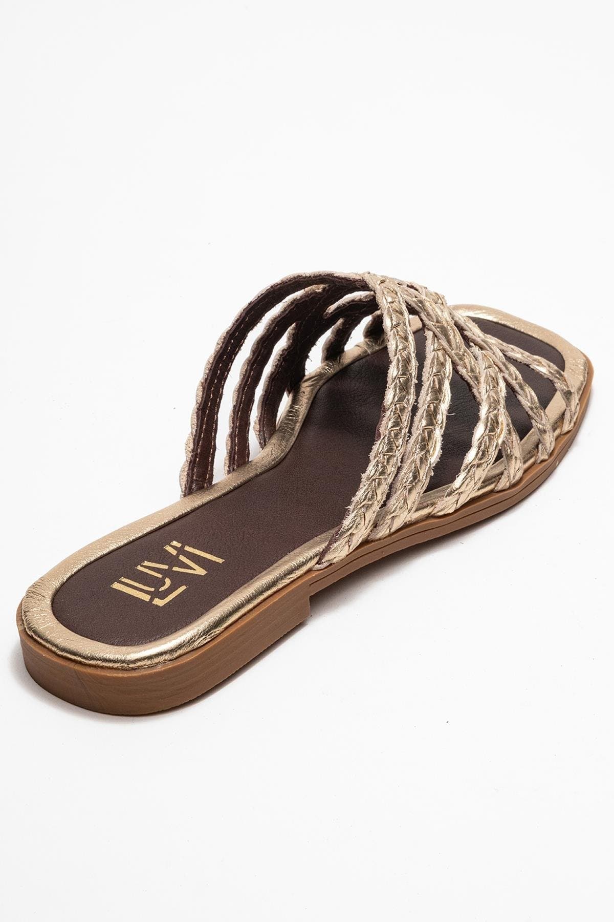 Forever & Always Shoes Alisha Leather Slide Sandal, Alternate, color, Gold Leather