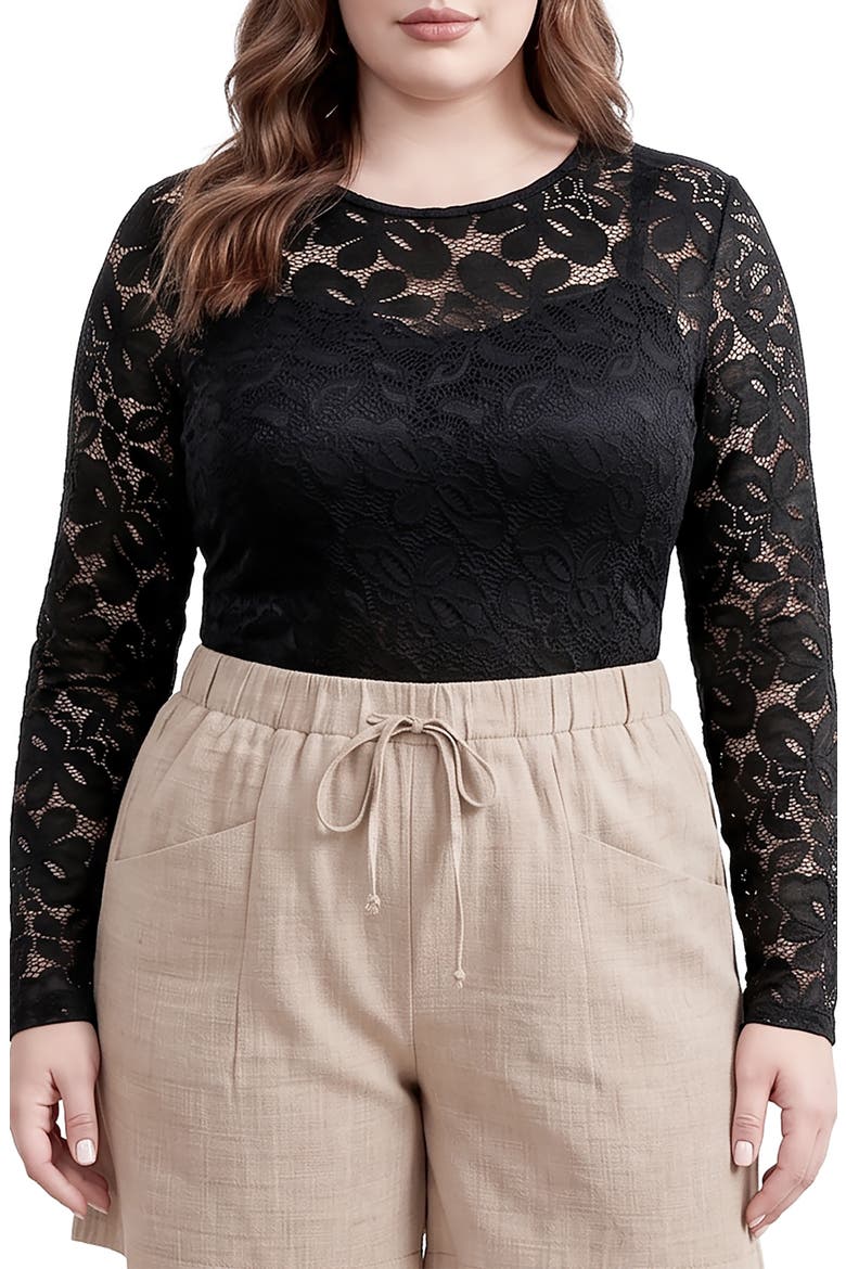 Floral Lace Top, Main, color, BLACK