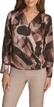 Donna Karan New York Floral Satin Surplice Top