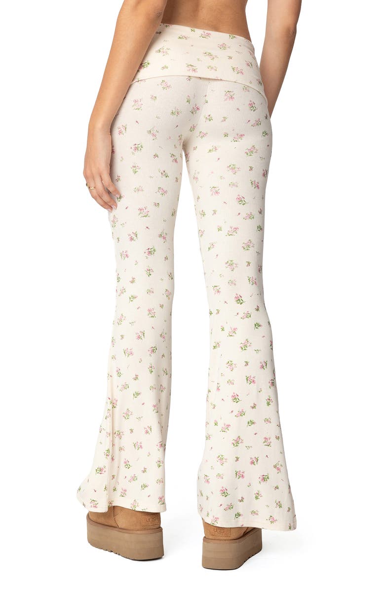 EDIKTED Bloom Baby Floral Foldover Waist Rib Pants, Alternate, color, Cream