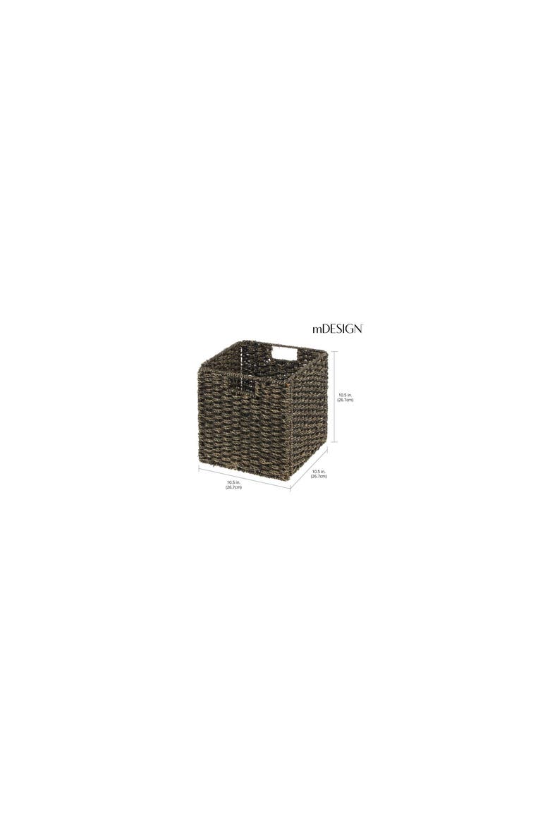 Seagrass Woven Cube Bin Basket Organizer, Handles, 4 Pack, Alternate, color, Black Wash
