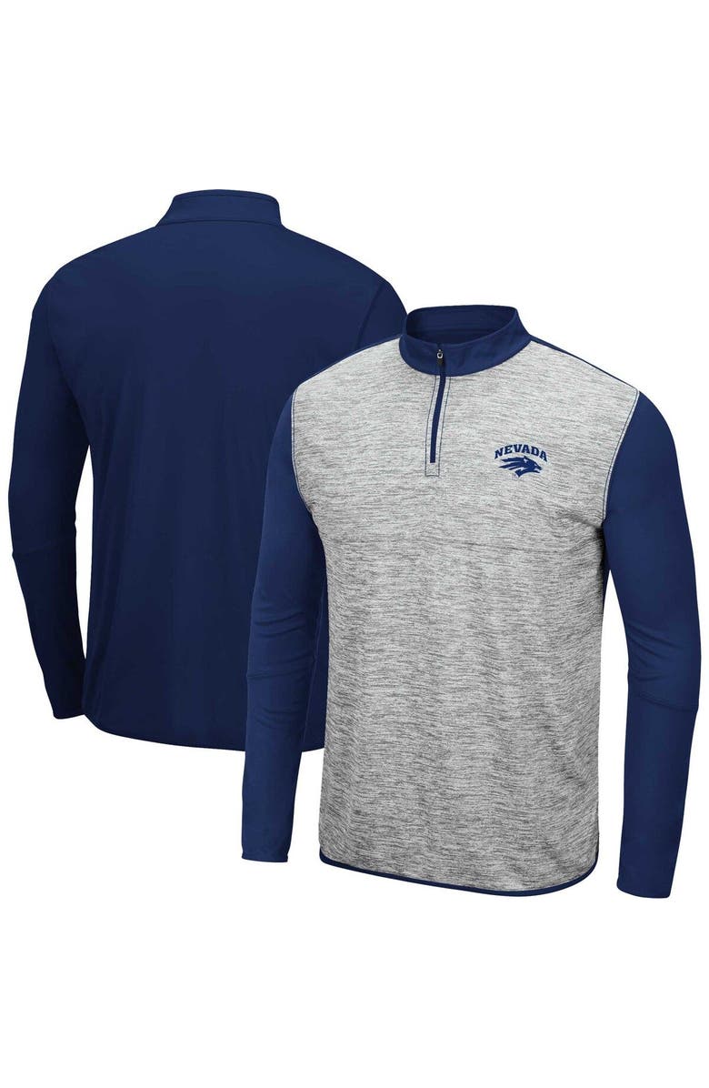 COLOSSEUM Men's Colosseum Heather Gray/Navy Nevada Wolf Pack Prospect Quarter-Zip Jacket, Main, color,